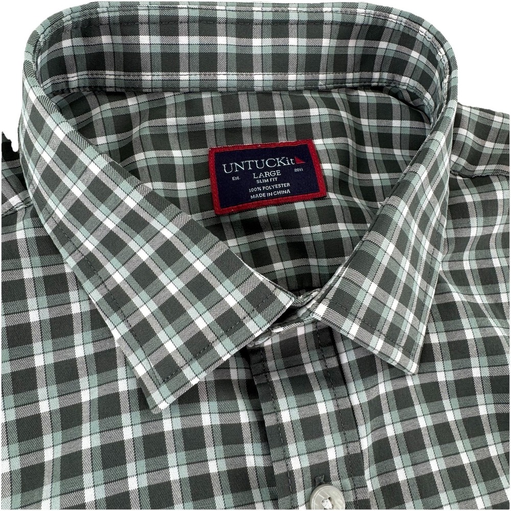 UNTUCKit Button Up Shirt Mens Large Green Long Sleeve Stretch